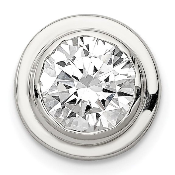 Sterling Silver Cubic Zirconia Pendant Necklace for Women, Round Bezel Set Stone, Minimalist Modern Everyday Jewelry