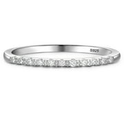 ARCO IRIS JEWELRY Sterling Silver Cubic Zirconia Petite Pave Semi-Eternity Stackable Wedding Band Ring for Her