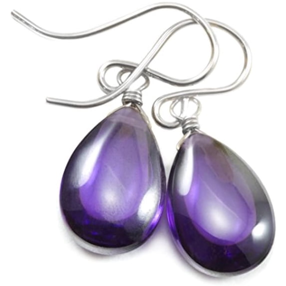 Sterling Silver Cubic Zirconia Purple Earrings Smooth Pear Teardrops Simulated Amethysts In Cz Everyday Dangles Designed for Adult Women