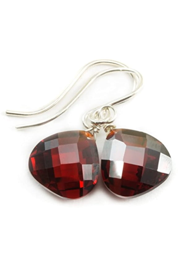 Sterling Silver Cubic Zirconia Red Earrings Faceted Heart Teardrop Simulated Garnet In Cz Simple Drops Designed for Adult Women