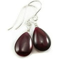 thumbnail image 1 of Sterling Silver Cubic Zirconia Red Earrings Smooth Cut Teardrop Simulated Ruby In Cz Simple Everyday Dainty Drops Designed for Adult Women, 1 of 4