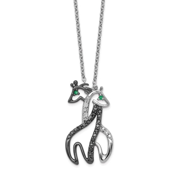 Sterling Silver Cubic Zirconia & Rhodium Giraffes 18in Necklace