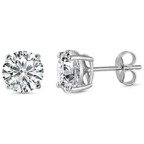 Sterling Silver Cubic Zirconia Rhodium Plated Casting Round Stud Earrings CLEAR April Birthstone