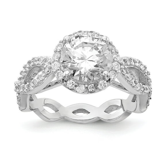 Sterling Silver Cubic Zirconia Round Twisted Ring - Size 7 - Measures 10.5mm Wide