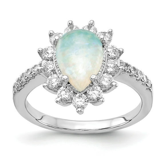 Sterling Silver Cubic Zirconia Simulated Opal Pear Shaped Ring - Size 8 - Measures 14.75mm Wide