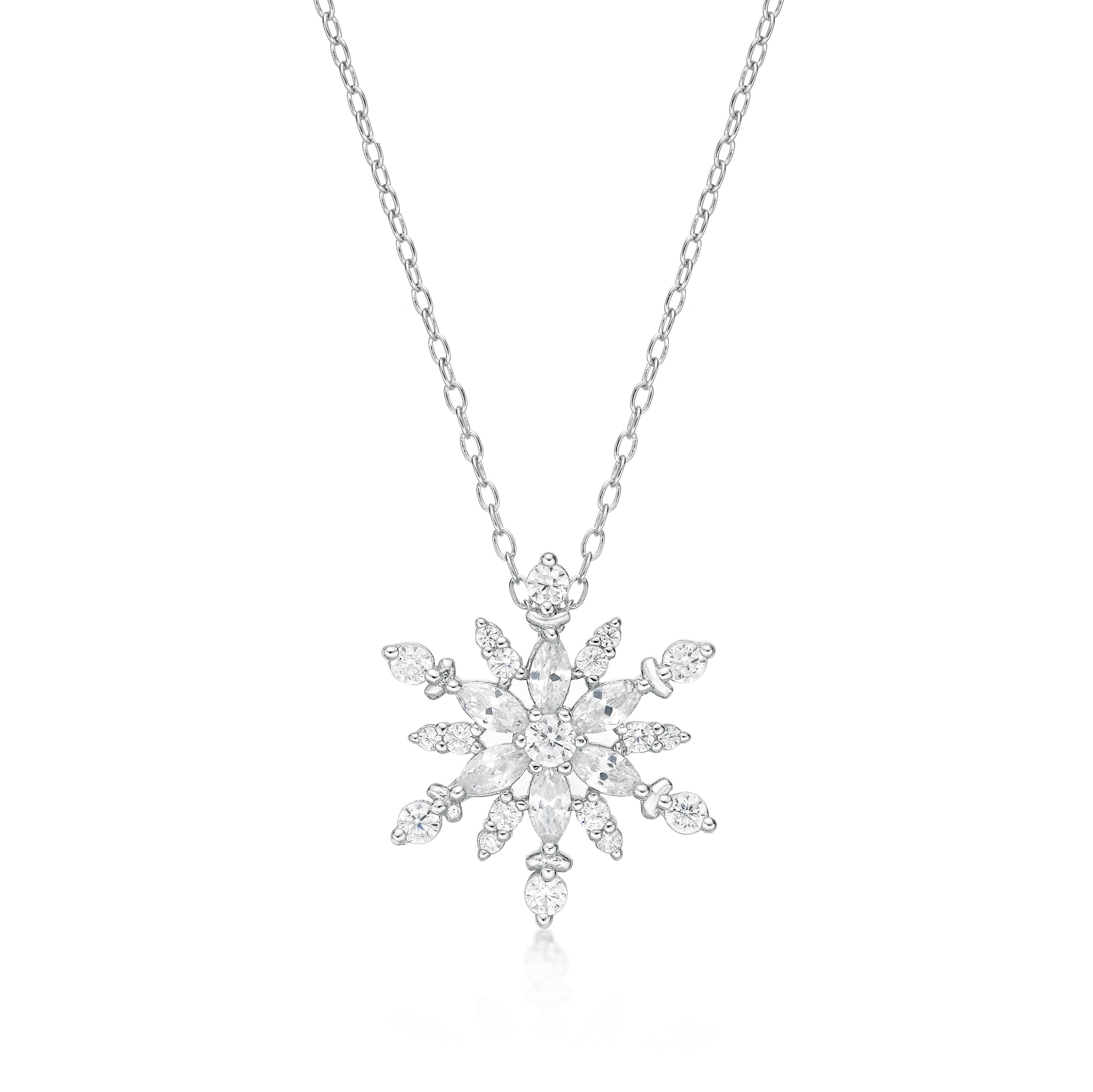 Marquise-Cut and Round White Lab-Created Sapphire Snowflake Pendant in  Sterling Silver | Peoples Jewellers