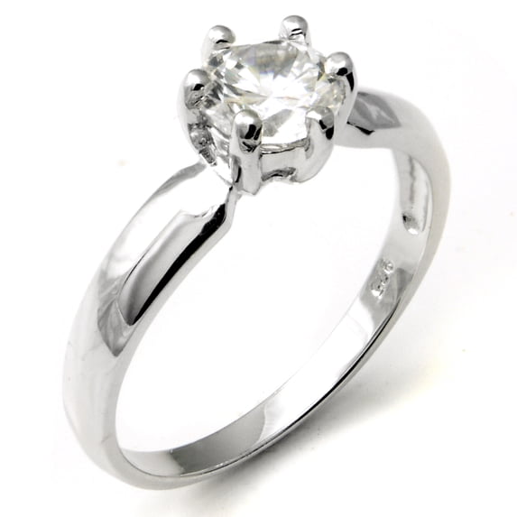 Sterling Silver Cubic Zirconia Solitaire 1.25 Carat tw Round Cut 6-Prong Set CZ Engagement Ring, Nickel Free Sz 7