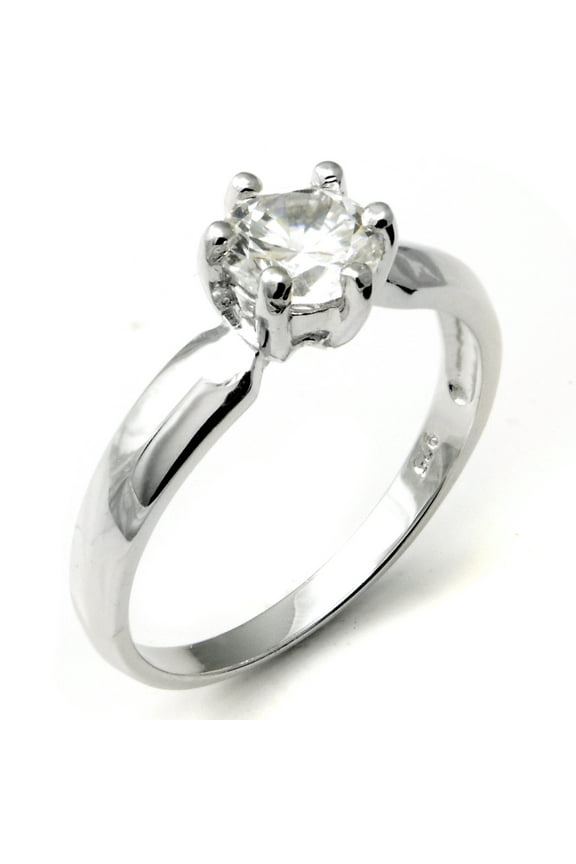 Sterling Silver Cubic Zirconia Solitaire 1.25 Carat tw Round Cut 6-Prong Set CZ Engagement Ring, Nickel Free Sz 7