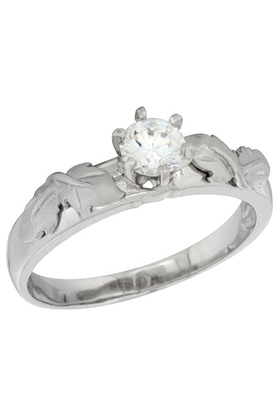 Sterling Silver Cubic Zirconia Solitaire Engagement Ring 1 ct size Brilliant cut 3/16 inch wide, size 9.5