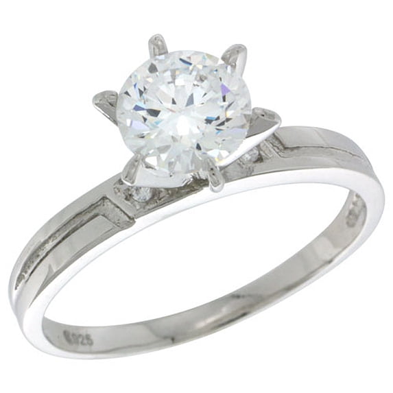 Sterling Silver Cubic Zirconia Solitaire Engagement Ring 3 ct size Brilliant Cut 5/32 inch wide, size 8