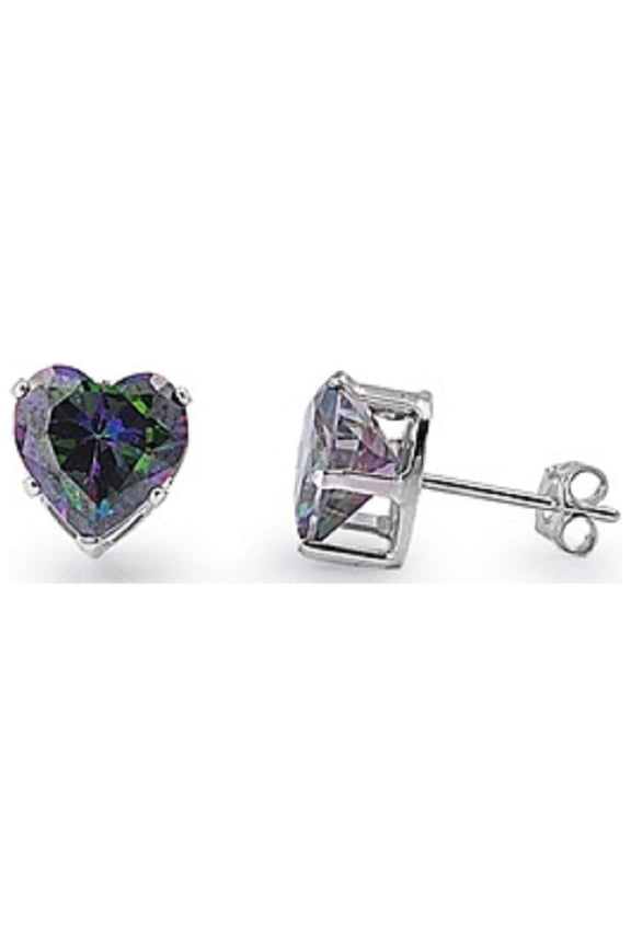 Sterling Silver Cubic Zirconia Stamping Heart Stud Earrings Mystic Simulated Topaz