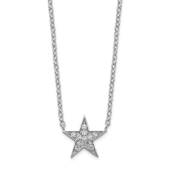 Sterling Silver Cubic Zirconia Star Necklace - 18 Inch - Measures 11mm Wide