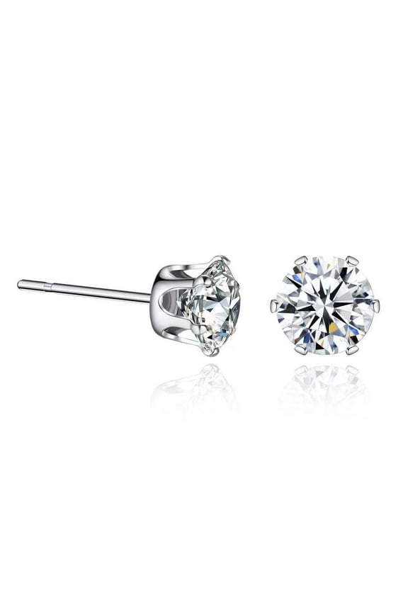Sterling Silver Cubic Zirconia Stud Earrings 8MM