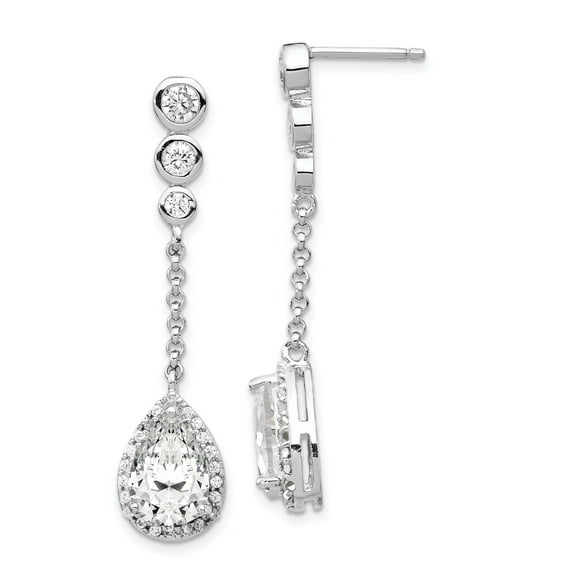 Sterling Silver Cubic Zirconia Teardrop Dangle Post Earrings