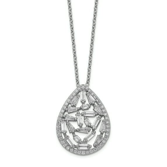 Sterling Silver Cubic Zirconia Teardrop Necklace