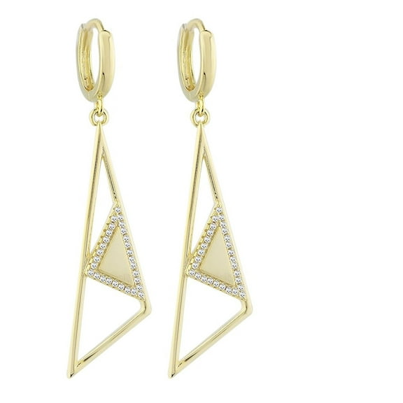 Sterling Silver Cubic Zirconia Triangle Shape Dangle Earrings Choice of Color