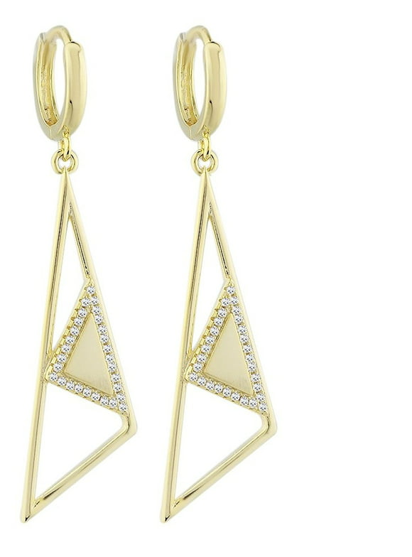 Sterling Silver Cubic Zirconia Triangle Shape Dangle Earrings Choice of Color