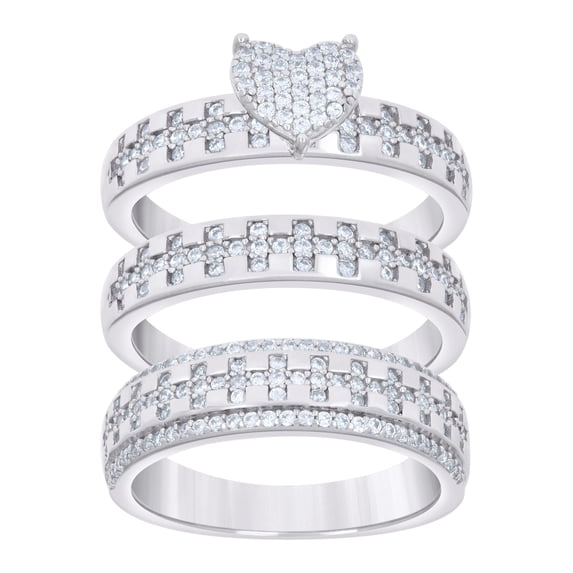 Sterling Silver Cubic-Zirconia Trio Bridal Anniversary Wedding Engagement Band Ring Set Size 9