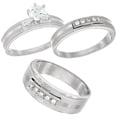 thumbnail image 1 of Sterling Silver Cubic Zirconia Trio Engagement Wedding Ring Set for 7 mm Him and Hers 4 mm Center Stripe, Ladies' Size 5, 1 of 5
