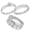 thumbnail image 1 of Sterling Silver Cubic Zirconia Trio Engagement Wedding Ring Set for 9 mm Him and Hers 4 mm Ribbed Design, Ladies' Size 7.5, 1 of 5