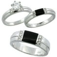 thumbnail image 1 of Sterling Silver Cubic Zirconia Trio Engagement Wedding Ring Set for Him and Her 6.5 mm Black Onyx, Ladies' Size 9.5, 1 of 5