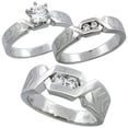 thumbnail image 1 of Sterling Silver Cubic Zirconia Trio Engagement Wedding Ring Set for Him and Her 7.5 mm Chevron Pattern Channel Set, Ladies' Size 6.5, 1 of 5
