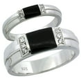 thumbnail image 1 of Sterling Silver Cubic Zirconia Wedding Band Ring 2-Piece Set 6.5 mm Him & Hers 3.5 mm Black Onyx, Ladies' Size 5, 1 of 5
