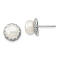 thumbnail image 1 of Sterling Silver Cubic Zirconia White Freshwater Cultured Pearl Stud Earrings - Measures 11x11mm Wide, 1 of 2