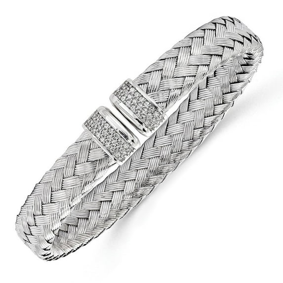 Sterling Silver Cubic Zirconia Woven Flexible Cuff Bangle