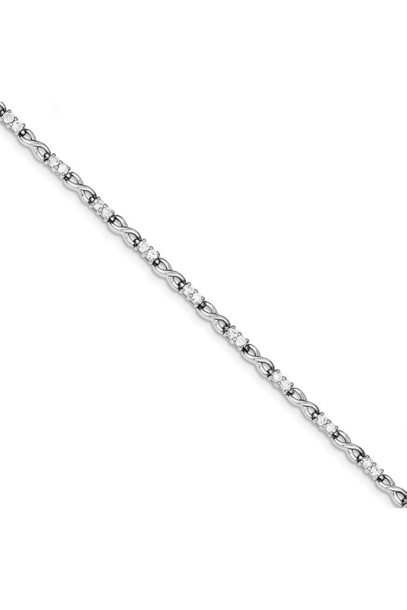 Sterling Silver Cubic Zirconia X and O Bracelet - 7.5 Inch - Box Clasp - Measures 3mm Wide