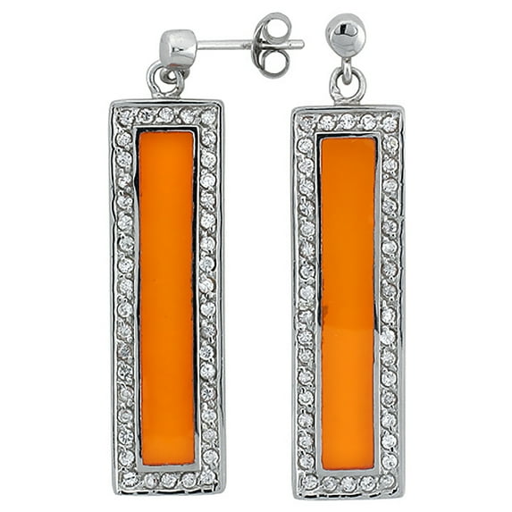 Sterling Silver Cubic Zirconia Yellow Bar Resin Earrings, 7/16 inch wide