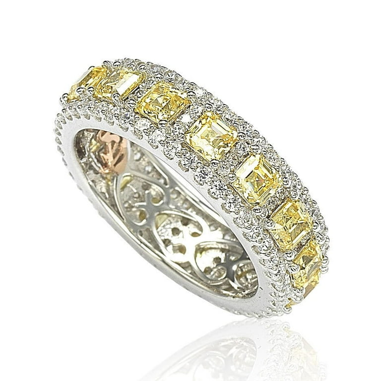 Sterling Silver Cubic Zirconia Yellow and White Modern Eternity