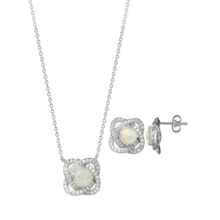 Sterling Silver Created Opal Pendant & Earring Set Sterling Silver Created Opal Pendant & Earring Set