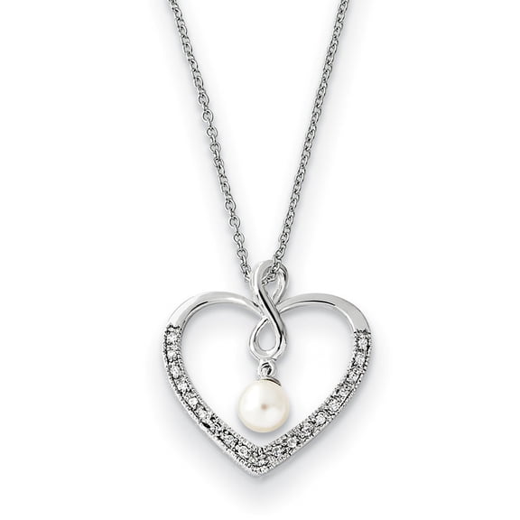 Sterling Silver Cubic Zirconia and Freshwater Cultured Pearl My Friend 18inch Heart Necklace