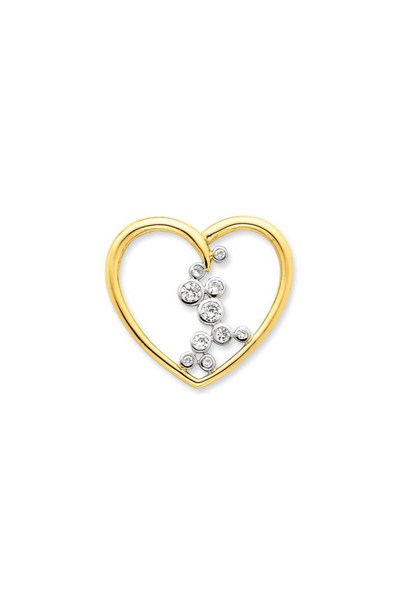 Sterling Silver Cubic Zirconia and Gold-Flashed Heart Slide - Measures 33.3x36.9mm Wide