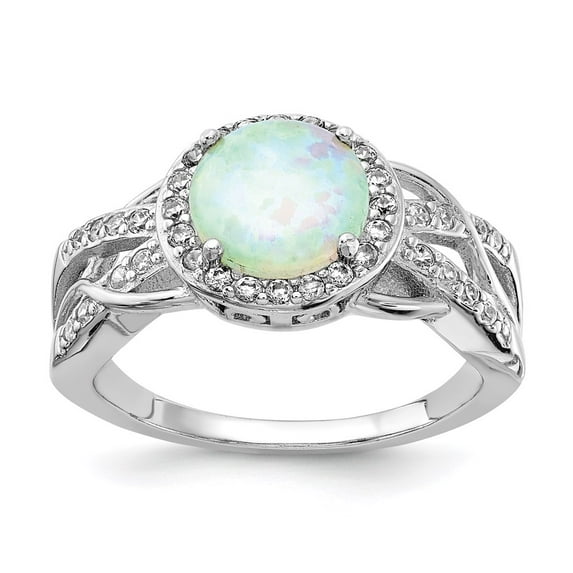 Sterling Silver Cubic Zirconia and Lab created Opal Ring Size 7
