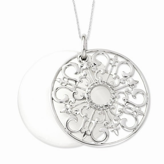 Sterling Silver Cubic Zirconia and Simulated Cats Eye Be a Blessing 18inch Necklace - Measures 26mm Wide