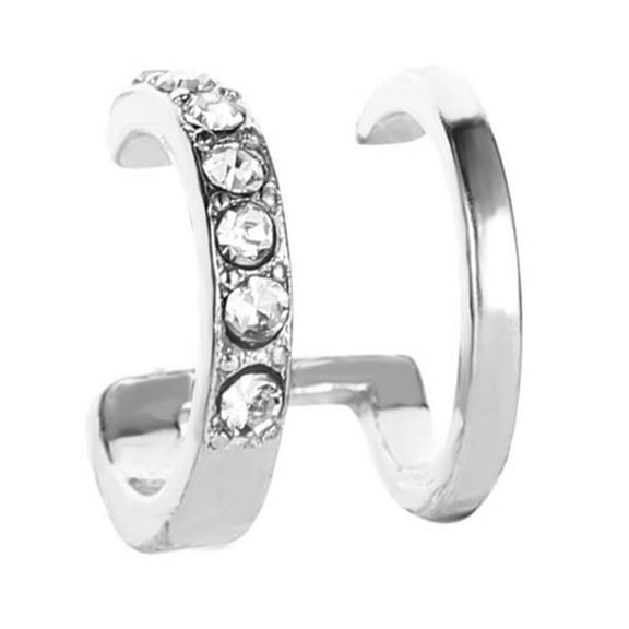 14K White Gold Plated Cuff Earrings with crystals