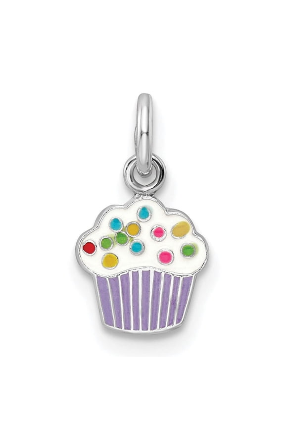 Sterling Silver Cupcake Charm with Enamel Accents, Purple Wrapper Dessert Pendant for Women, Fun Whimsical Jewelry for Celebration, Bracelet or Necklace Accessory