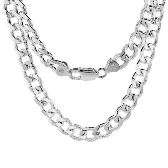 Sterling Silver Curb Cuban Link Chain Bracelet 8mm Beveled Edges Nickel Free Italy 8 inch