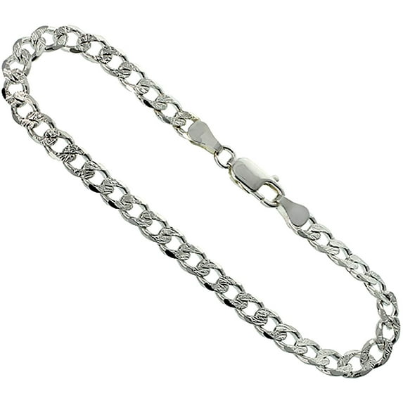 Sterling Silver Curb Cuban Link Chain Necklace 5.5mm Pave Cut Beveled Edges Nickel Free Italy, 30 inch