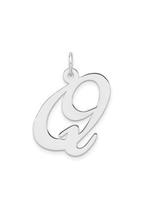 925 Sterling Silver Script Q Initial Pendant Charm, Polished Monogram Letter