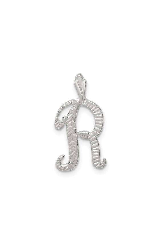 Sterling Silver Cursive R Pendant Necklace for Women and Unisex, Textured Script Initial Charm, Alphabet Letter Jewelry, Monogram Style Identity Piece