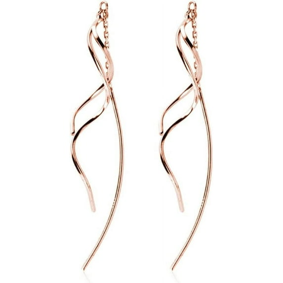 Sterling Silver Curve Dangle Earrings for Women Teens Wave Dangle Earrings Threader Tassel