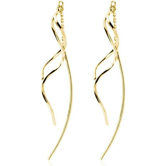 Sterling Silver Curve Dangle Earrings for Women Teens Wave Dangle Earrings Threader Tassel
