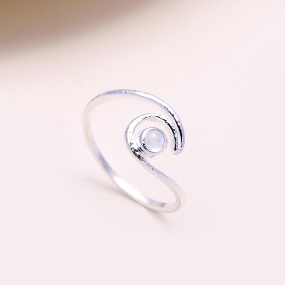 Sterling Silver Curvy Moonstone Ring - Handcrafted Natural Gemstone Jewelry - Unique Swirl Design