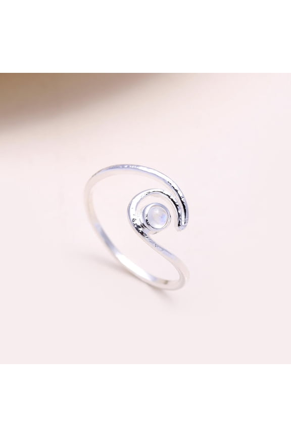 Sterling Silver Curvy Moonstone Ring - Handcrafted Natural Gemstone Jewelry - Unique Swirl Design