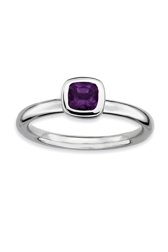 Sterling Silver Cushion Cut Amethyst Ring