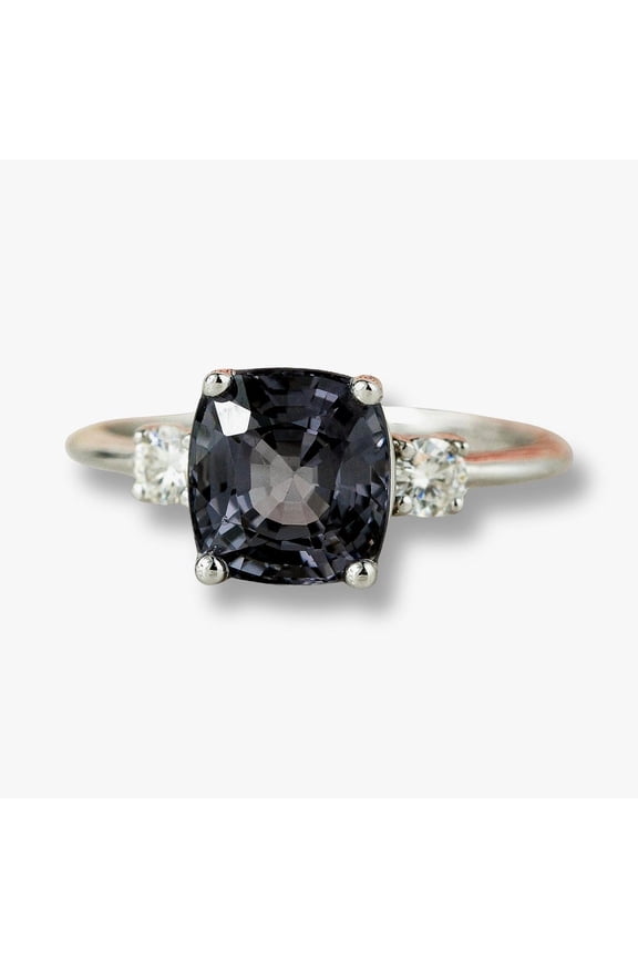 Sterling Silver Cushion Cut Grey Spinel Gemstone Ring For Women