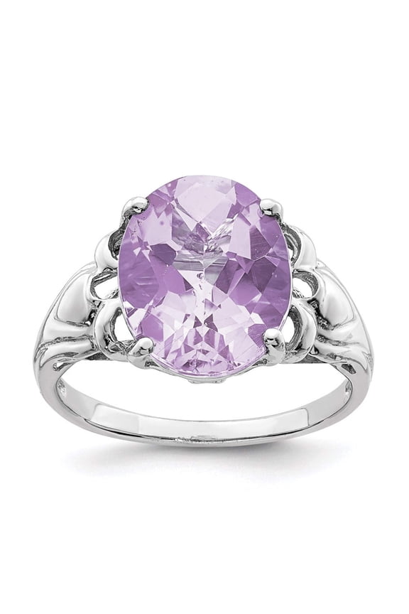 Sterling Silver Rhodium Oval Checker-Cut Pink Quartz Ring QR2960PQ